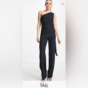 Vesper Asos tall black one shoulder jumpsuit sold out style size US 8 UK 12 NWT